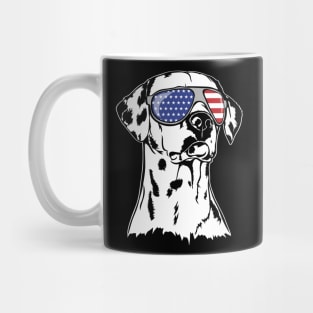 Proud Dalmatian American Flag sunglasses dog Mug